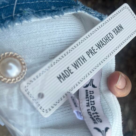 Nanette Lepore Ribbed T-Shirt Dress White Denim Pearls Sz M - Picture 7 of 10